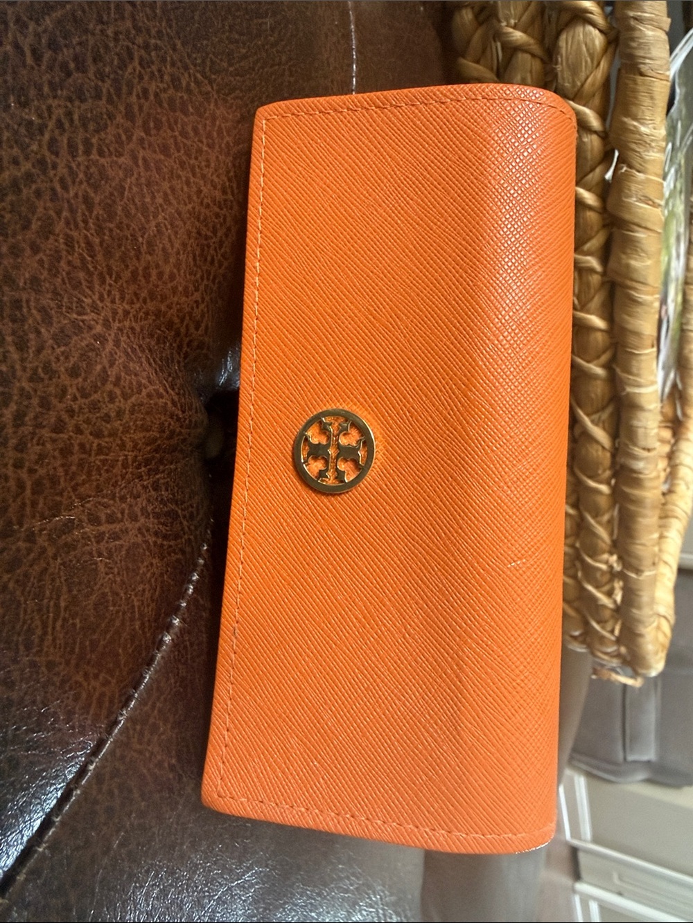 Tory Burch Orange Sunglasses Case with Gold Logo
